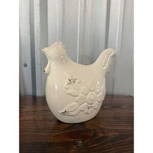 Vintage Cream Colored Ceramic Chicken Statue Figurine 10x12x6 Inches Unbranded